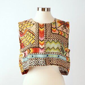 Farm Rio Banana Scarves Linen Crop Top - Medium